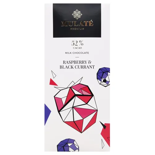 Молочний Шоколад з Чорною Смородиною та Малиною 52% Какао ТM "MULATE" 90г