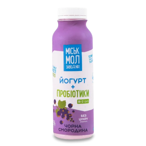 Йогурт Без Цукру 2.5% З Пробіотиками Чорна Смородина Міськмолзавод №1, п/пл, 330г