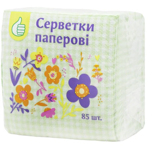 Серветки Auchan паперові одношарові зелені 24x24см 85шт