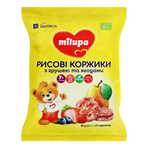 Коржики для дітей від 7міс рисові з грушею та ягодами Milupa м/у 40г