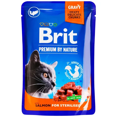 Корм вологий Brit Premium з лососем для стерилізованих котів 100г