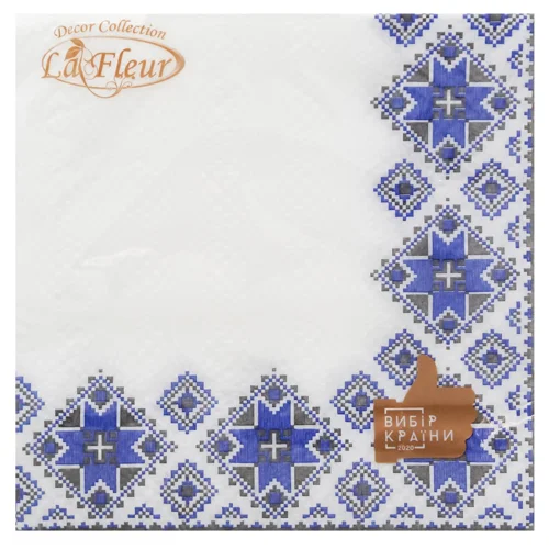 Серветки La Fleur Вишивка синя 2-шарові 33х33см 16шт