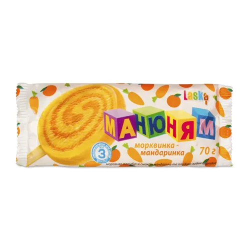 Морозиво Ласка 70г маню-ням морква мандарин пломбір ескімо