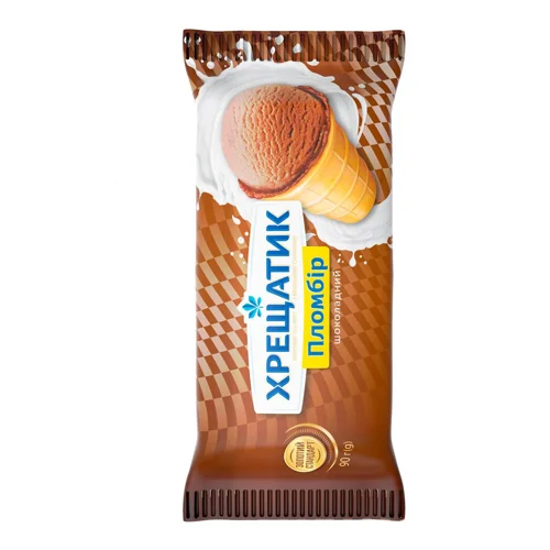 Морозиво Хрещатик Золотий Стандарт шоколадний пломбір у вафельному стакані 15% 90г