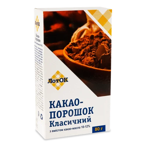 Какао-Порошок Вищого Ґатунку, Картонна Упаковка, 80г