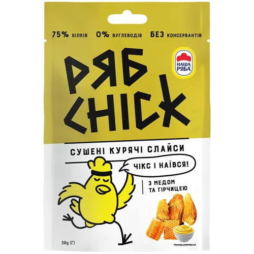 Слайси з філе курячого РябChick сушені з гірчицею та медом 30г