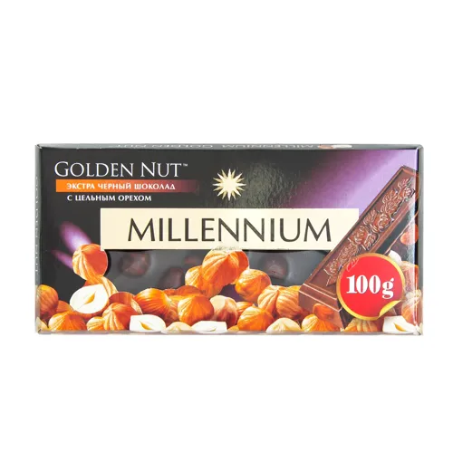 Шоколад чорний з цілими лісовими горіхами Golden Nut Millennium к/у 100г