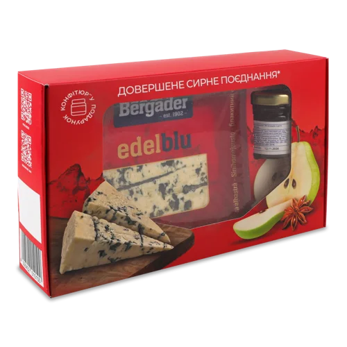Сир М'який В/ґ З Блакитною Пліснявою Edelblu Bergader 100г + Варення Грушеве З Прянощами Endorfine 44г, 2шт