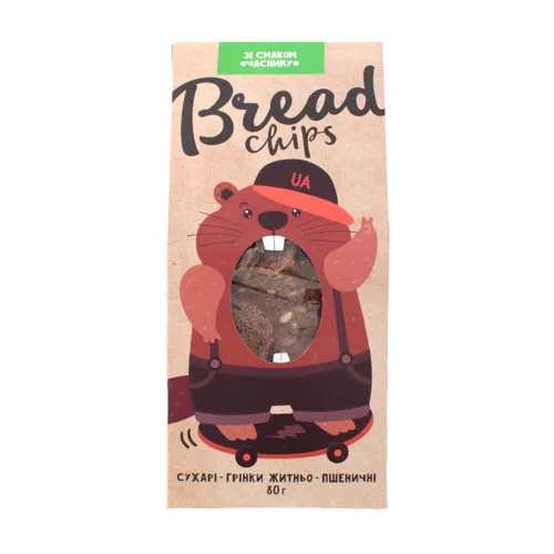 Сухарі грінки житньо-пшеничні зі смаком часнику Bread Chips м/у 80г