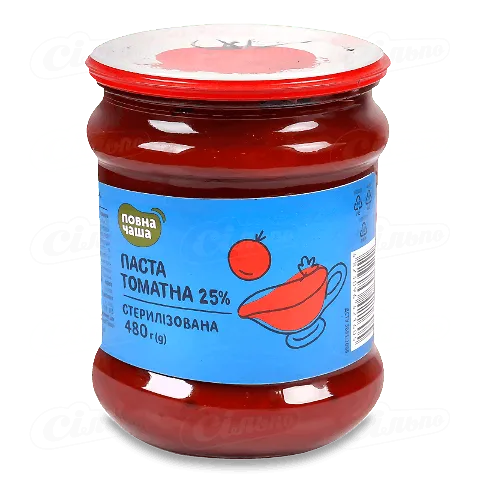 Паста томатна «Повна Чаша» 25% стерилізована, 480г