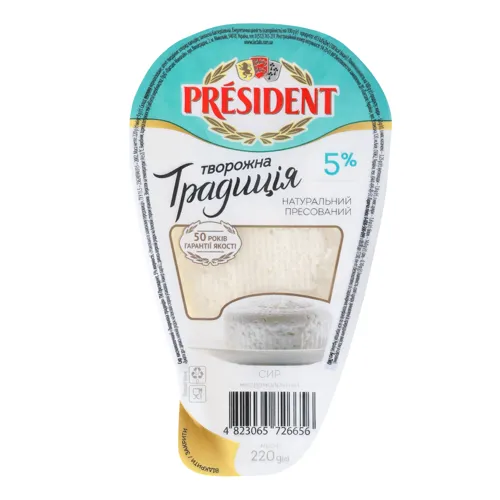 Сир кисломолочний 5% Творожна традиція President лоток 220г