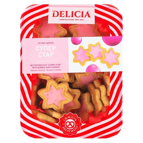 Печиво Delicia Супер-Стар зі смаком Bubble Gum 250г