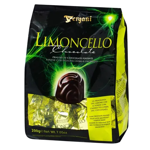 Цукерки Vergani Limoncello з кремовою начинкою з лікеру в темному шоколаді 200г