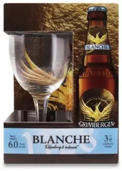 Подарунковий набір пива Grimbergen Blanche світле спеціальне 6% 0.33л x 3 шт + бокал