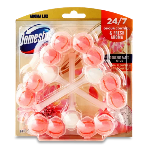 Блок для Чищення Унітазу Aroma Lux Domestos 3x55г, Свіжість квітів жоржини та драгонфруту