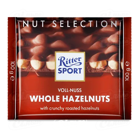 Шоколад молочний Ritter Sport з цільними лісовими горіхами, 100г