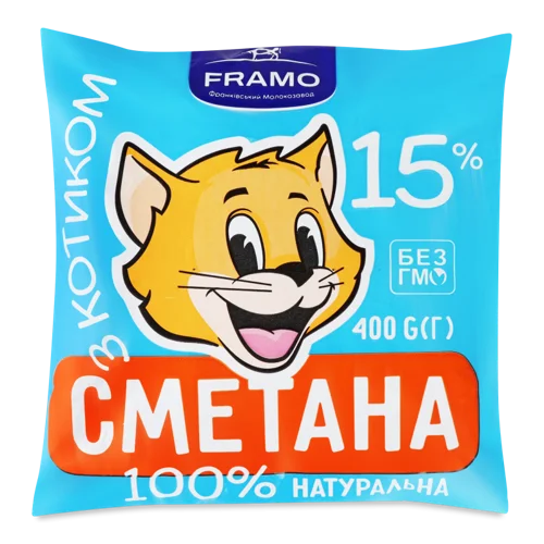 Сметана Пастеризована 15% Framo м/у, 400г