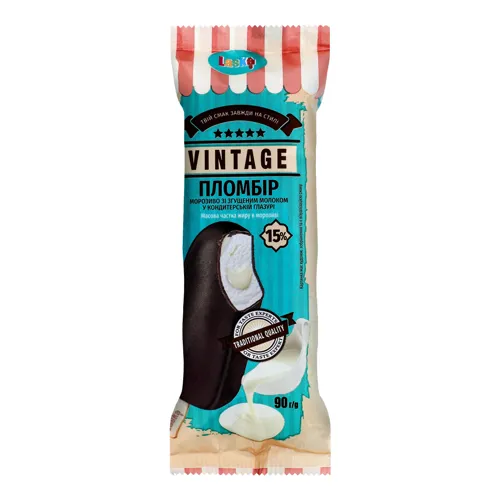 Морозиво 15% пломбір зі згущеним молоком у глазурі Vintage Laska м/у 90г
