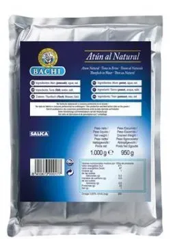 Тунець смугастий BACHI шматочками у власному соку 1 кг