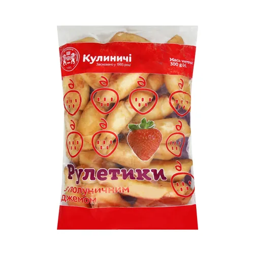 Печиво здобне Рулетики з полуничним джемом Кулиничі м/у 300г