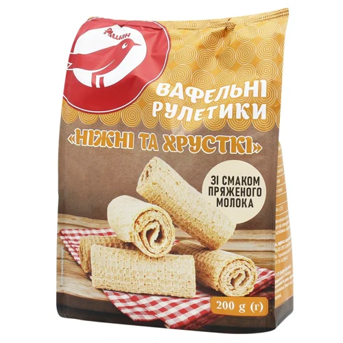 Вафельні рулетики Auchan зі смаком пряженого молока 200г