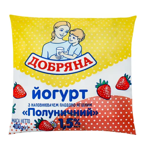 Йогурт 1.5% з наповнювачем плодово-ягідним Полуничний Добряна м/у 400г