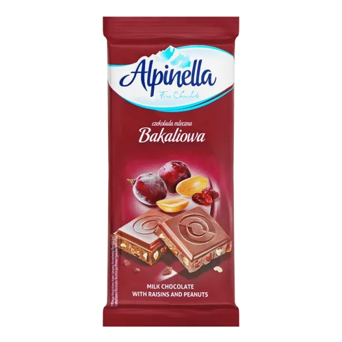 Шоколад молочний з арахісом та родзинками Alpinella м/у 90г