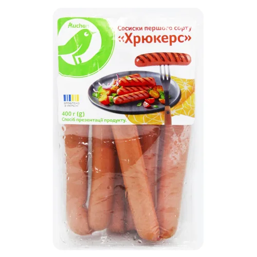 Сосиски Auchan Хрюкерс перший сорт 400г