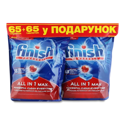 Таблетки Для Посудомийних Машин All In 1 Max Powerball Finish 2х65шт