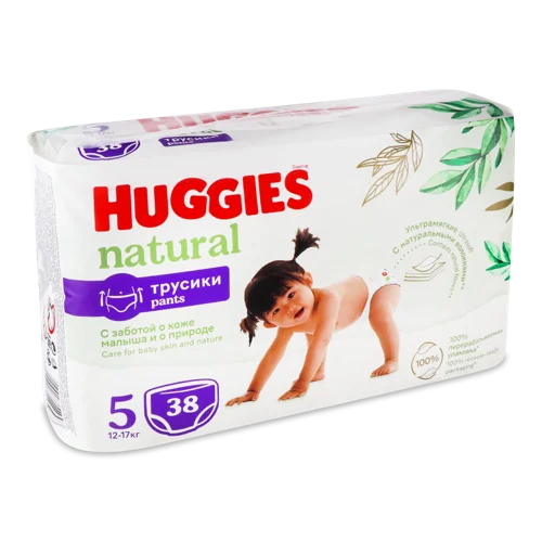 Підгузки-Трусики Для Дітей 12-17кг 5 Natural Huggies, 38шт, в/ґ