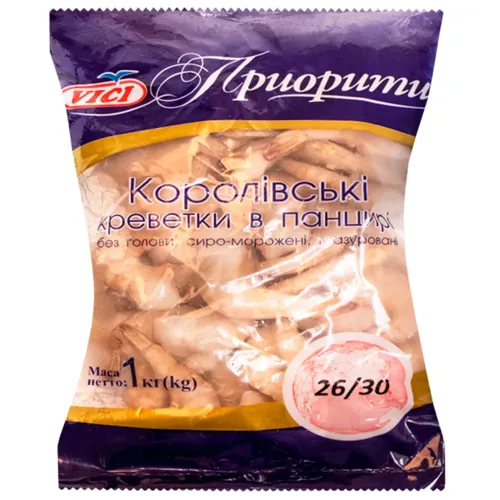 Креветки VICI Королівські панц б/голови 26/30 c/м, 1000г