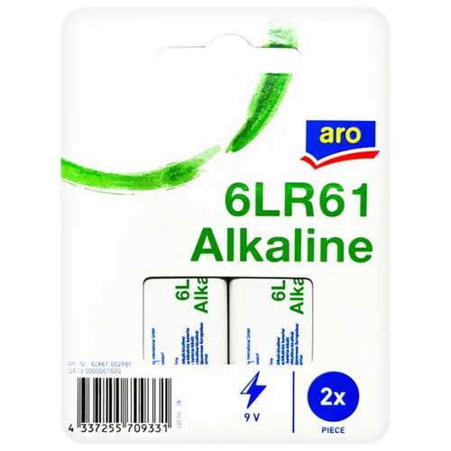 Батарейки Aro лужні 6LR61 9V 2шт