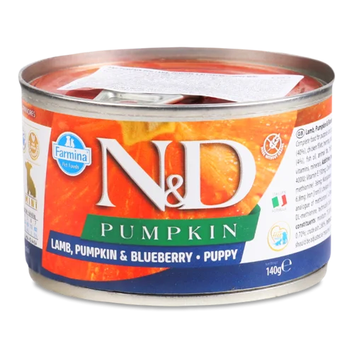 Корм Консервований Для Цуценят Lamb&Blueberry Mini N&D Pumpkin Farmina, з/б 140г