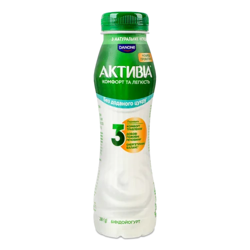 Біфідойогурт Натуральний Питний 1.5% Без Доданого Цукру з Біфідобактеріями Actiregularis, Активіа п/пл 260г