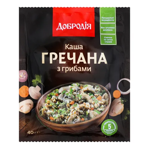 Каша швидкого приготування гречана з грибами Добродія м/у 40г