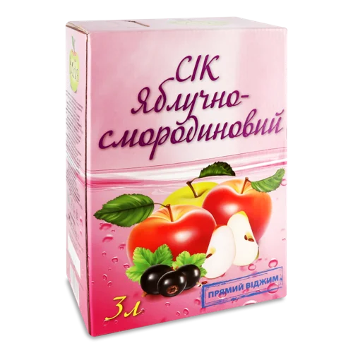 Сік Непастеризований Прямого Віджиму Яблучно-Смородиновий, к/у 3л