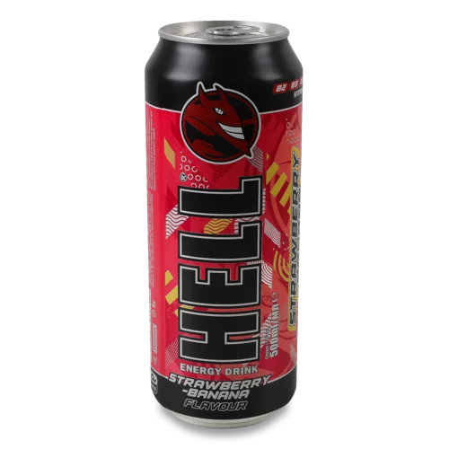 Енергетичний Напій Безалкогольний Газований Кофеїновмісний Strawberry-Banana, з/б 500мл