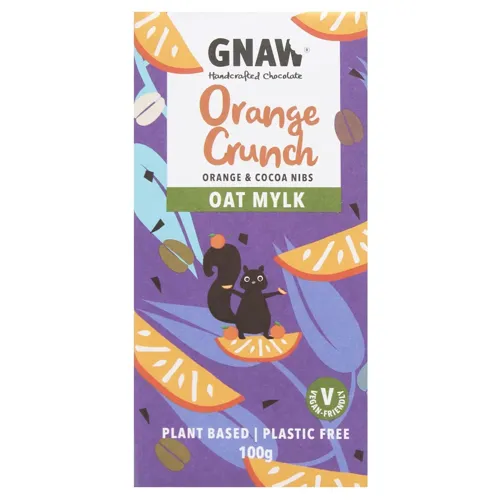 Шоколад Gnaw з вівсяного молока, апельсиновими пластівцями та какао-бобами 100г