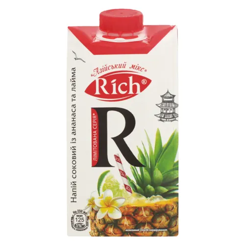 Напій соковий з ананаса і лайма неосвітлений Азіатський мікс Rich т/п 0.5л
