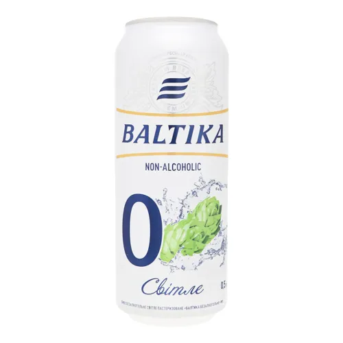 Пиво 0.5л 0.5% безалкогольне світле пастеризоване №0 Baltika з/б