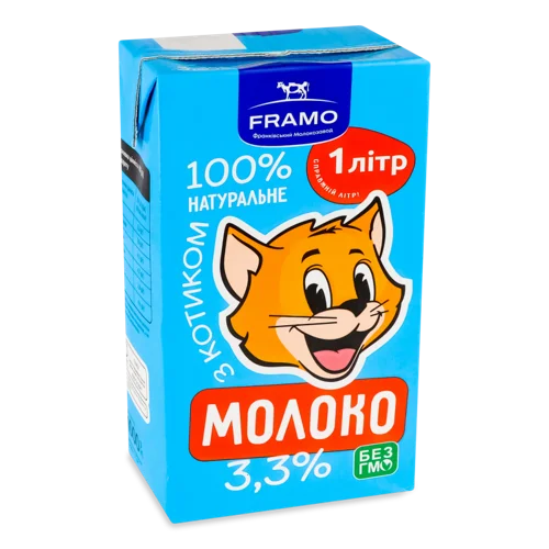 Молоко Пастеризоване 3.3% Framo т/п, 1000 г