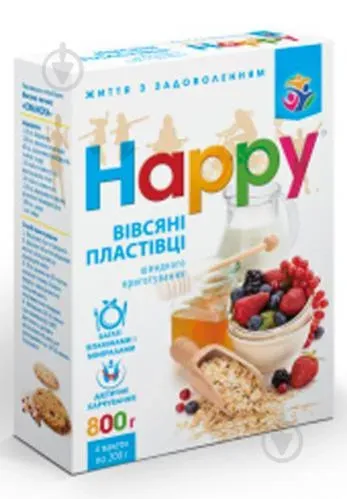 Пластівці вівсяні 800г п/ет ТМ HAPPY