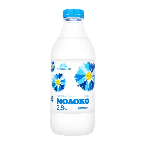 Молоко 2.5% пастеризоване Добриня у пластиковій пляшці 900г