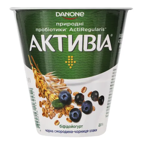 Біфідойогурт 2.5% Чорна смородина-чорниця-злаки Активіа ст 260г