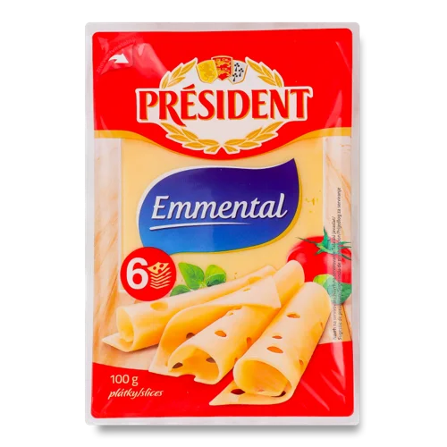 Сир Твердий 45% Ементаль President, Лоток, В/ґ, 100г