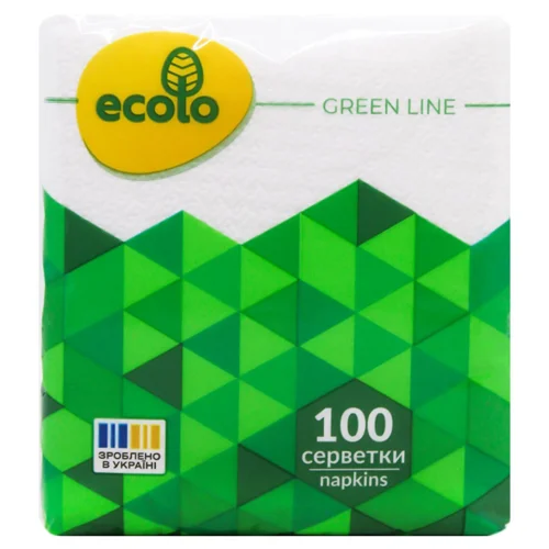 Серветки столові Ecolo одношарові білі 24*24см 100шт