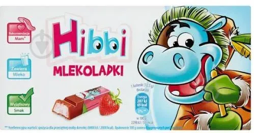 Шоколад молочний «Hibbi» з начинкою полуниці та йогурту 0,100г