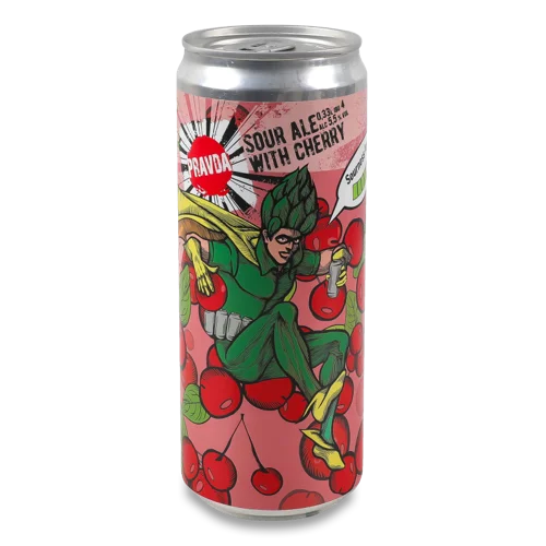 Пиво Світле Нефільтроване Непастеризоване Кислий Ель з Вишнею Pravda, 0.33л, 5.5%, з/б