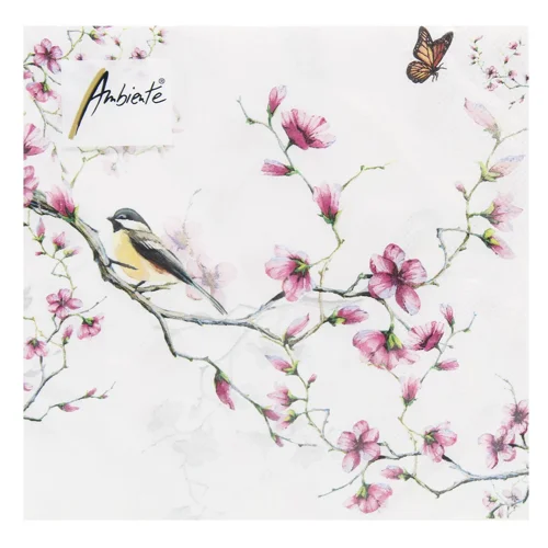 Серветки Ambiente Bird & Blossom White FSC Mix 33х33см