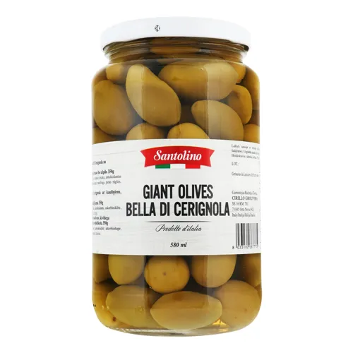 Оливки зелені пастеризовані Bella di Cerignola Santolino с/б 550г